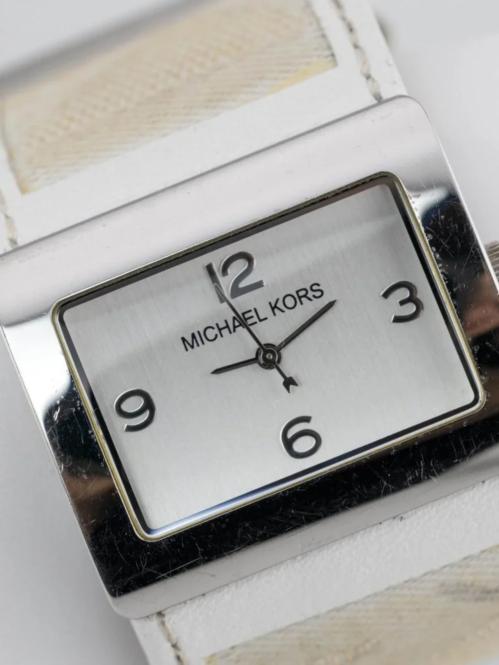 Michael Kors MK-2095 Rectangular Watch Women's Wide White Leather  New Battery